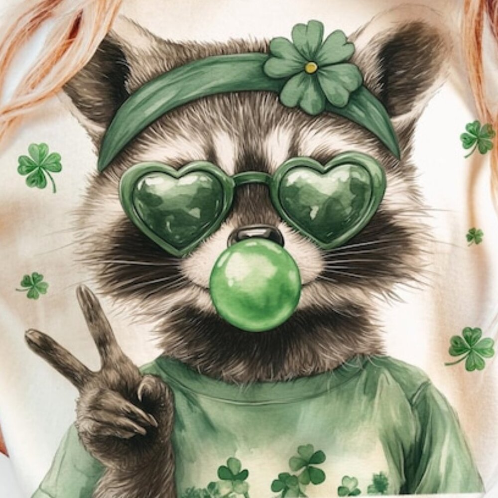Funny Raccoon St. Patrick's Day T-shirt, Retro St Patricks Tee - Picture 2 of 4